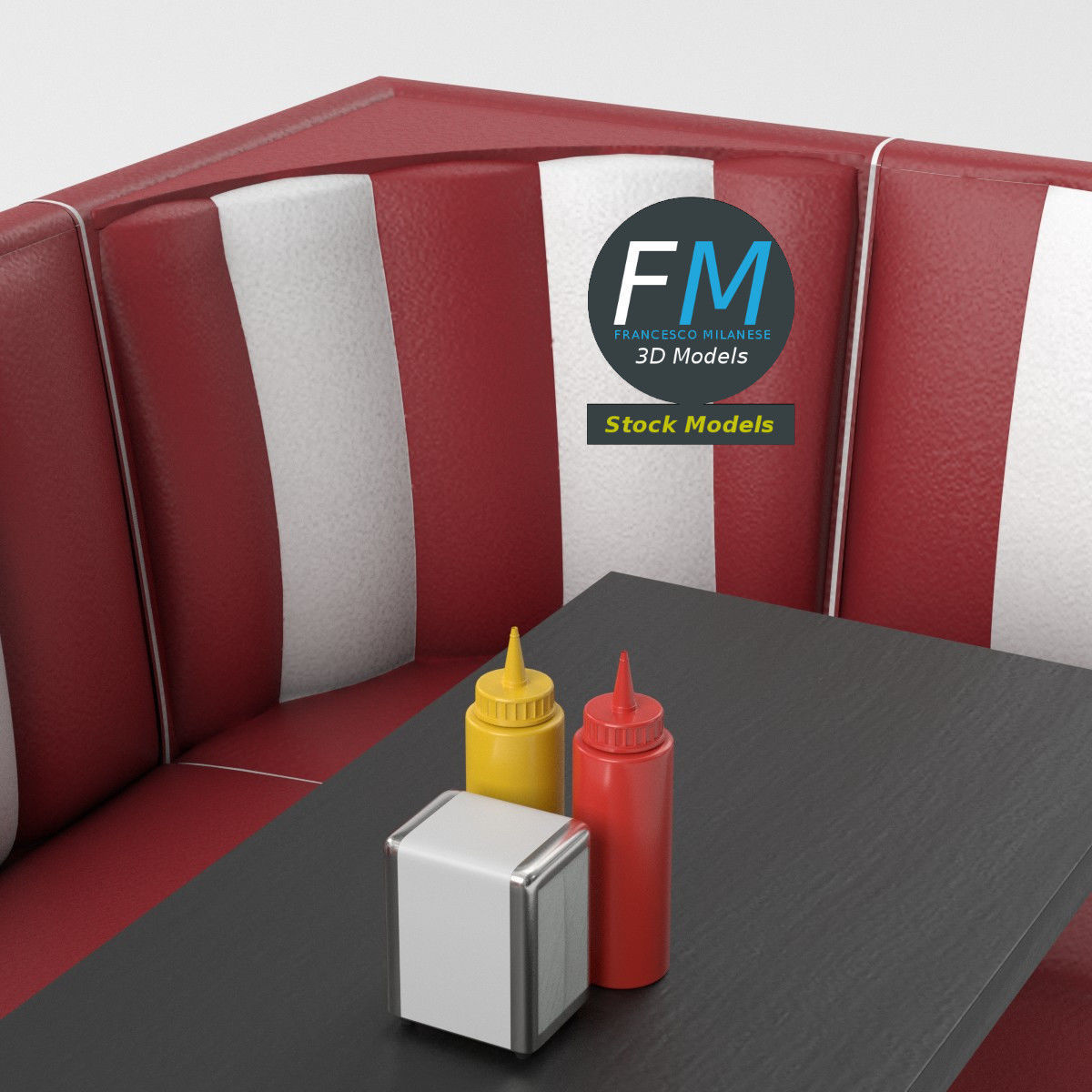 Diner booth set 3 3D model_5