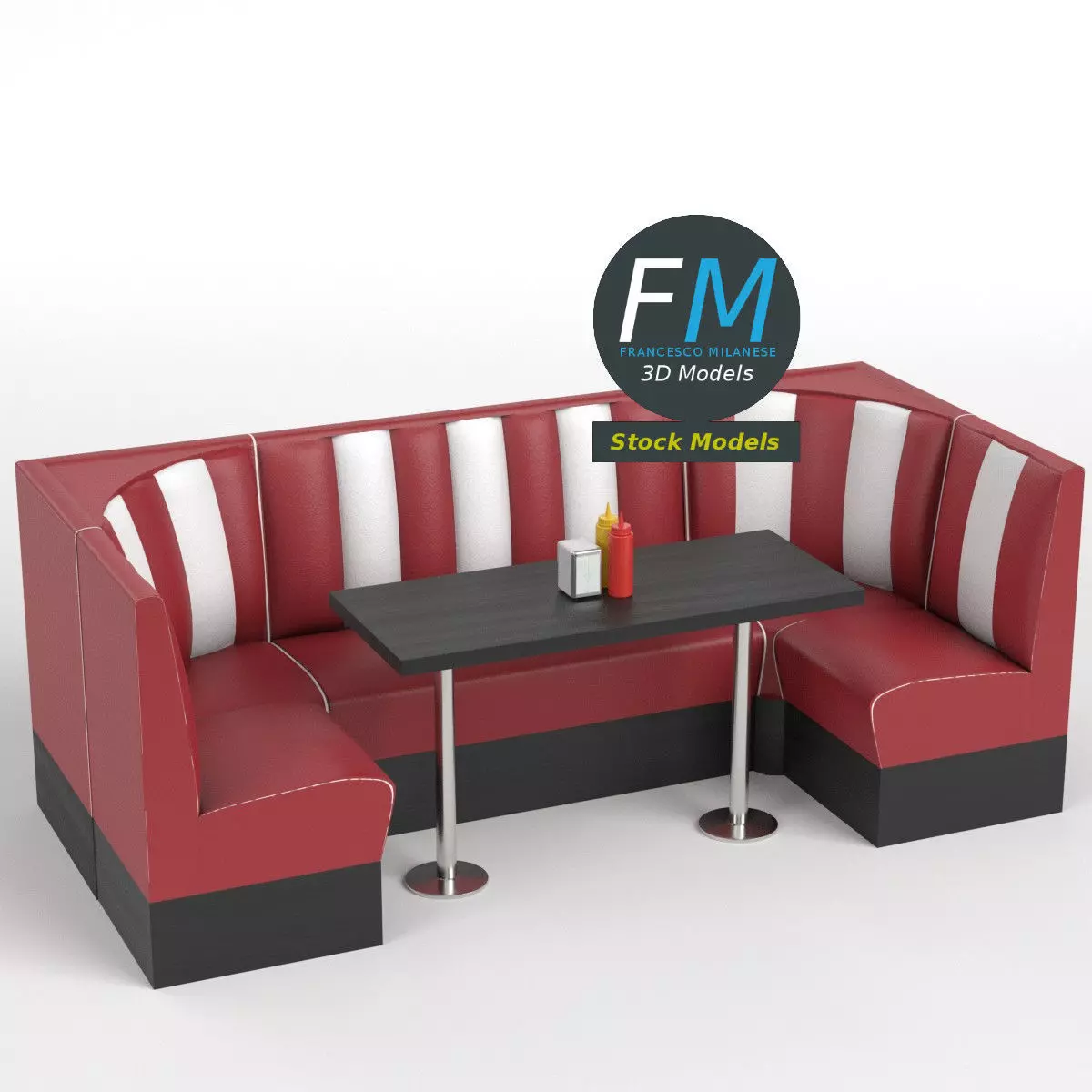 Diner booth set 3 3D model_0