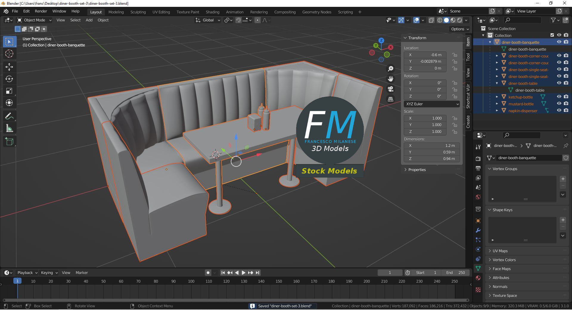 Diner booth set 3 3D model_9