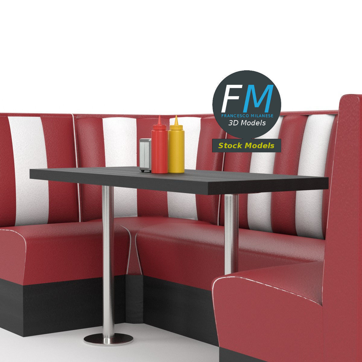 Diner booth set 3 3D model_2