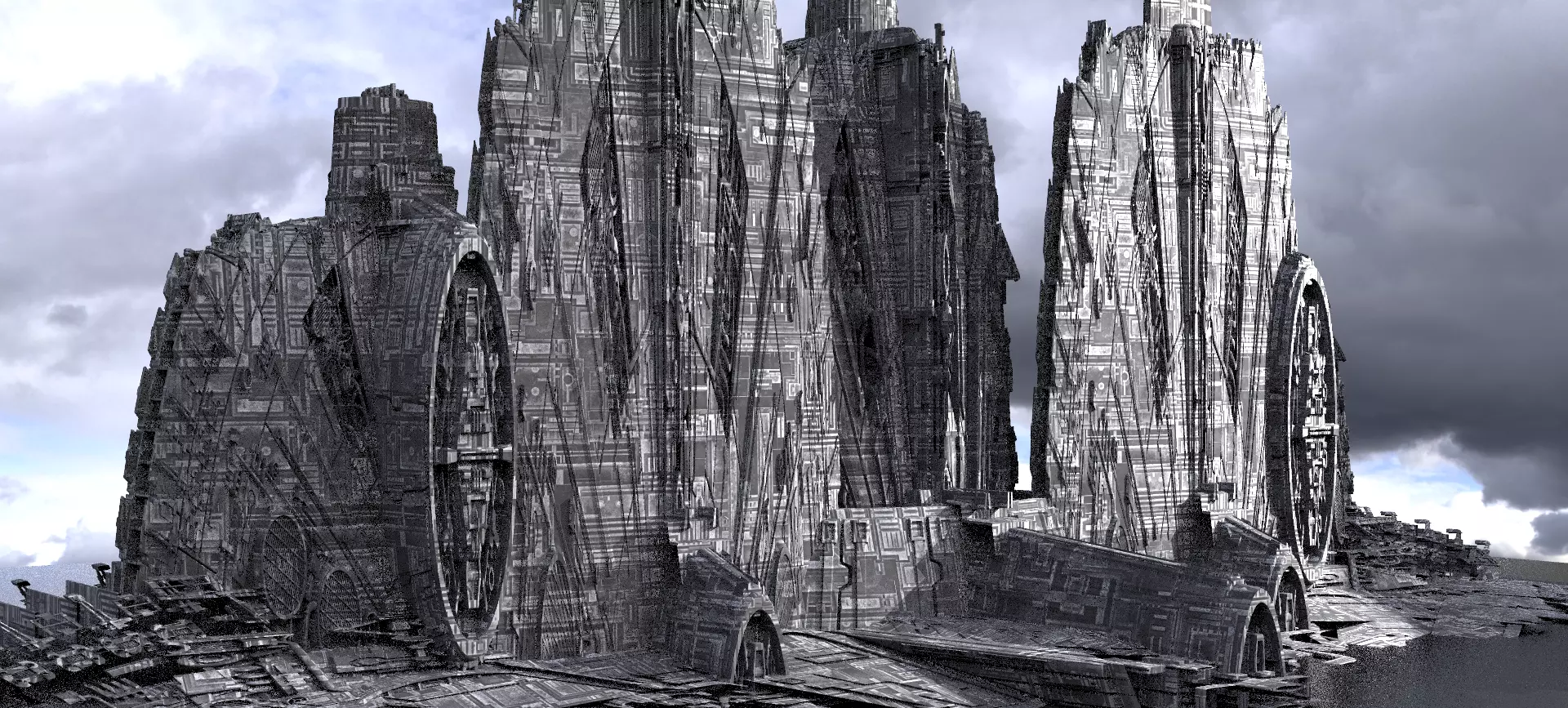 Sci-Fi City dystopia City Ruin High Tech Kit bash 5 3D model_0