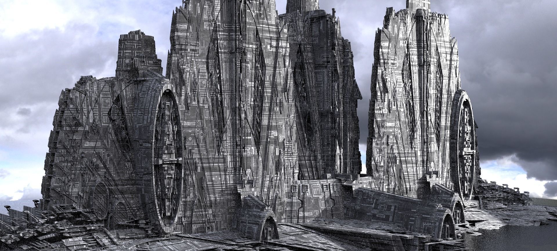 Sci-Fi City dystopia City Ruin High Tech Kit bash 5 3D model_1