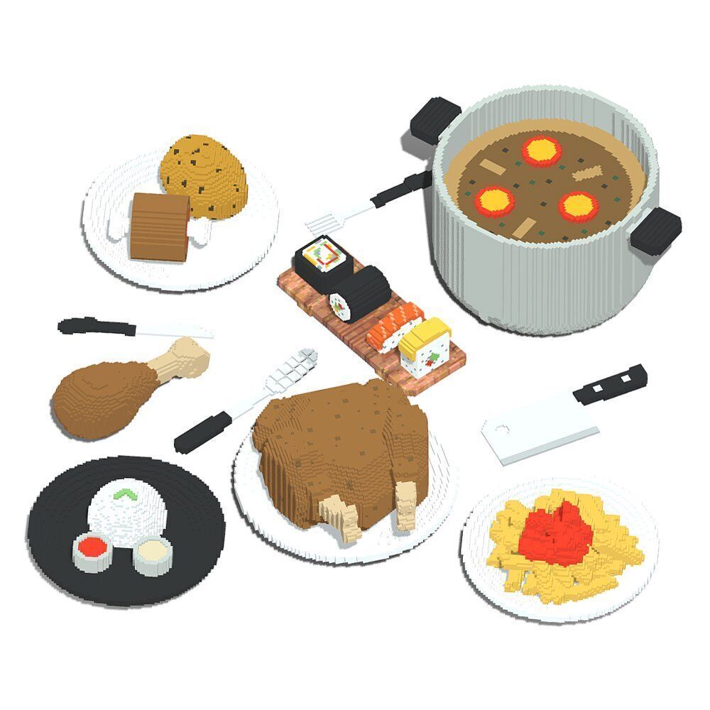 Voxel Lunch Food 17 Items Low-poly 3D model_16