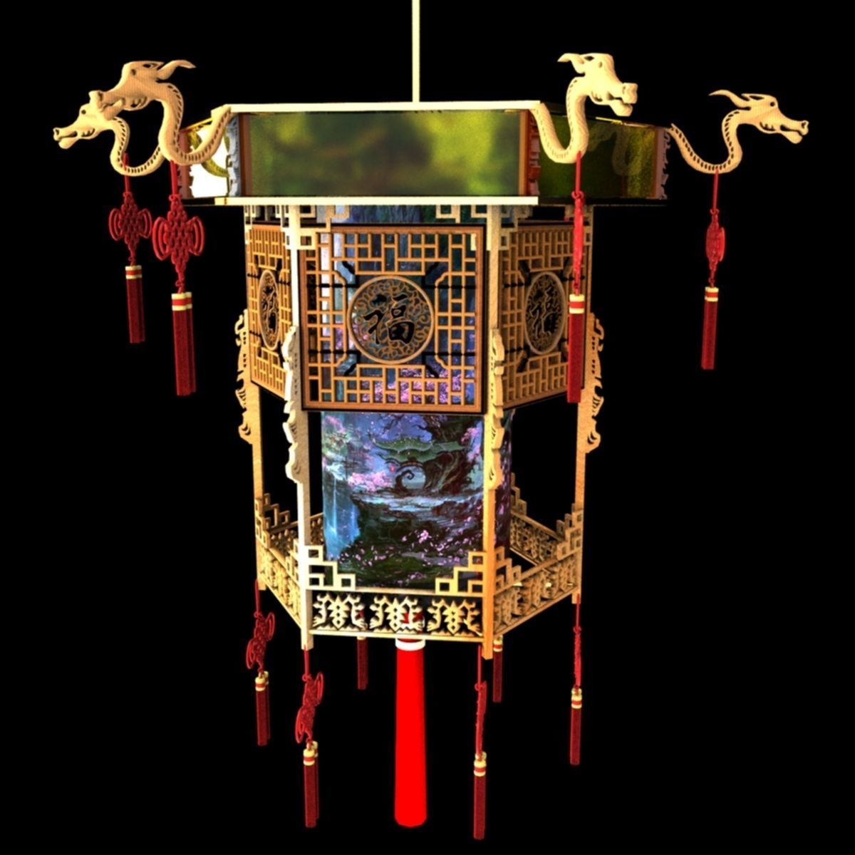 Chinese palace lantern 3D model_2