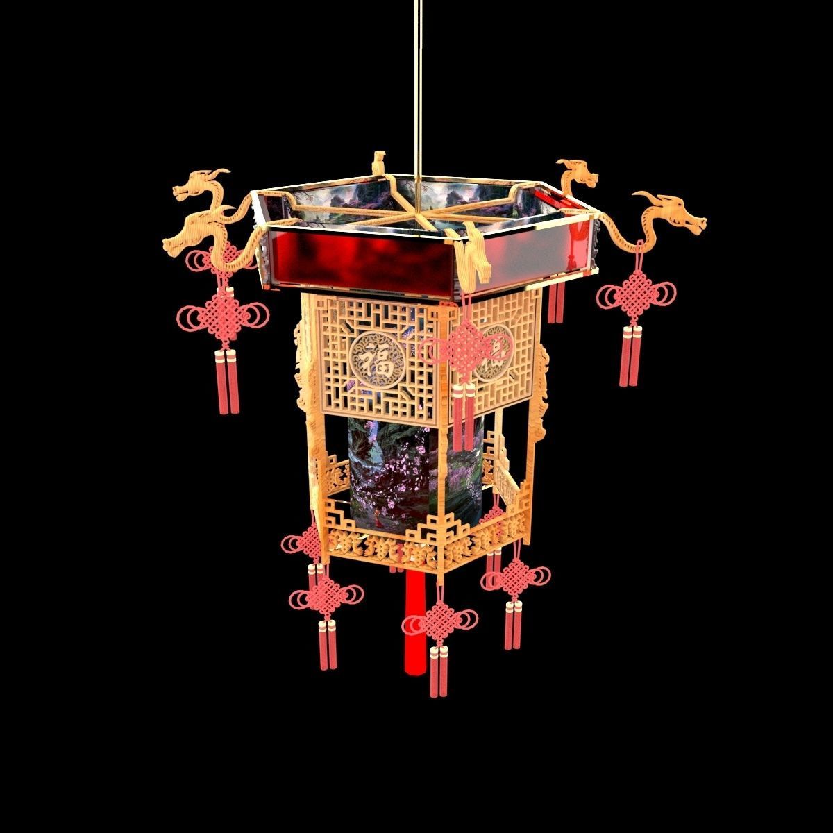 Chinese palace lantern 3D model_7