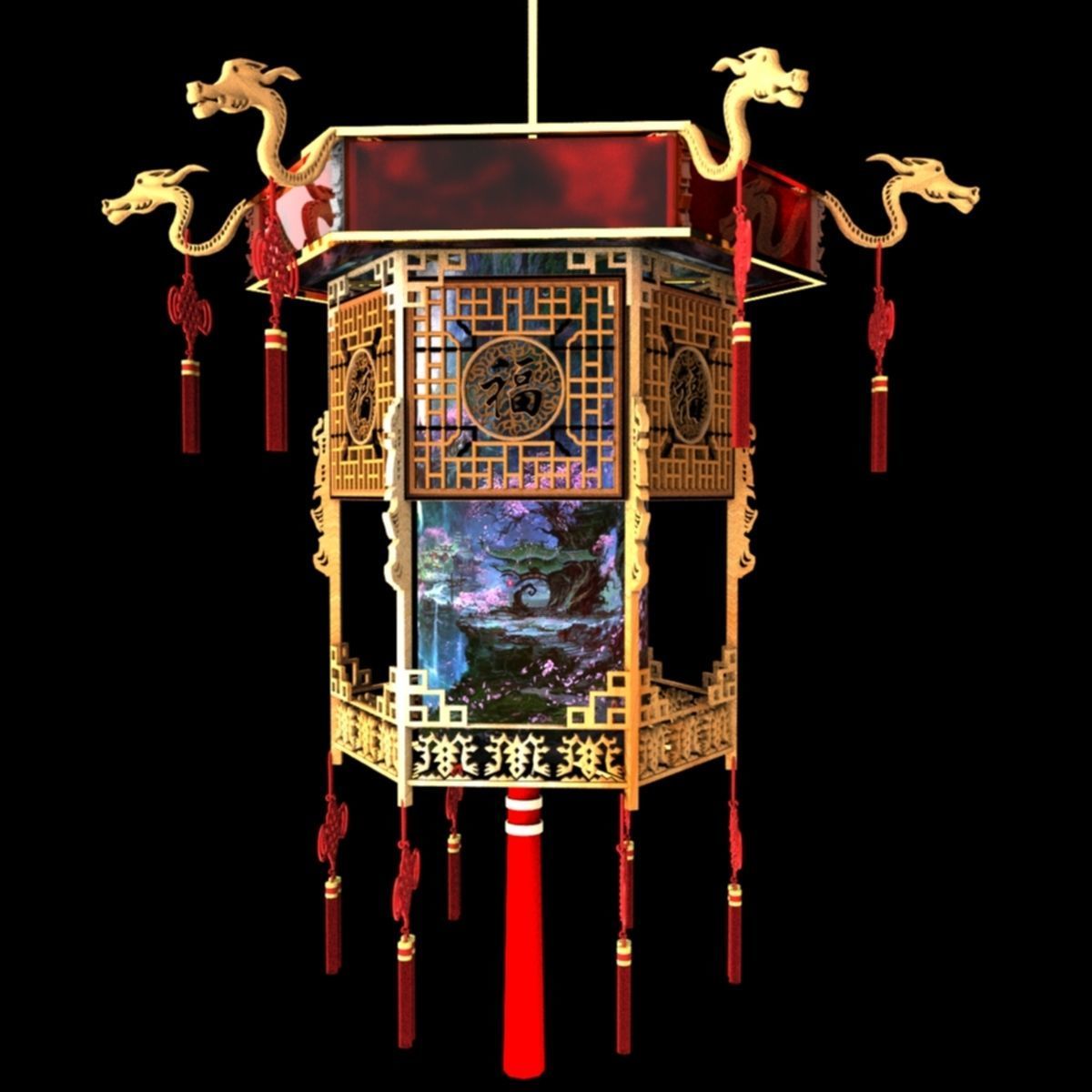 Chinese palace lantern 3D model_1