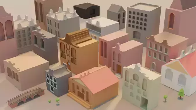 Lowpoly buildings asset pack Free low-poly 3D model