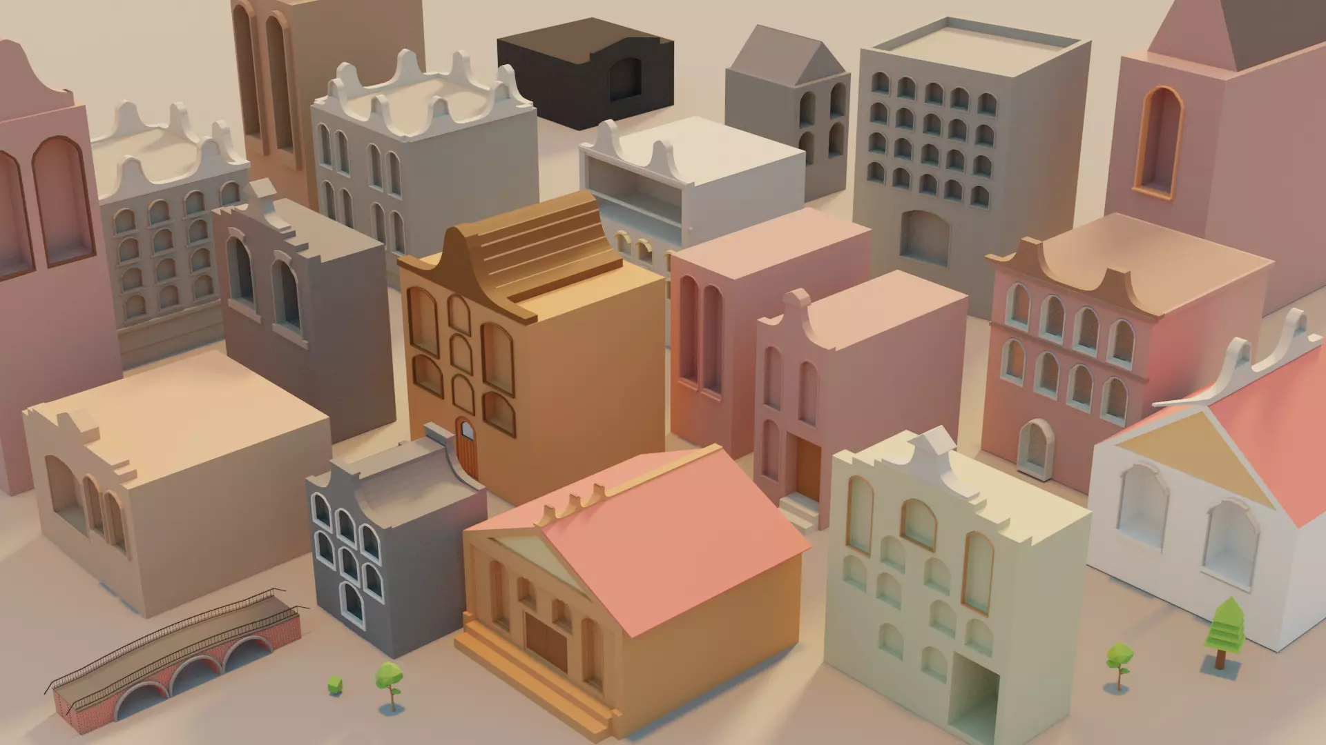 Lowpoly buildings asset pack Free low-poly 3D model_0