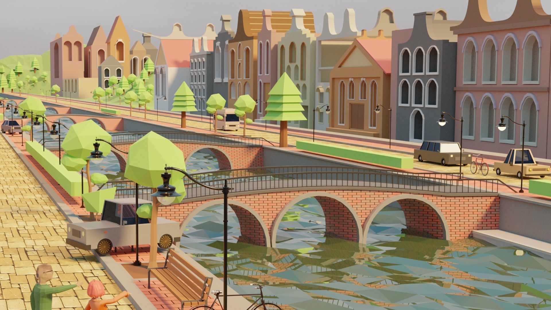 Lowpoly buildings asset pack Free low-poly 3D model_1