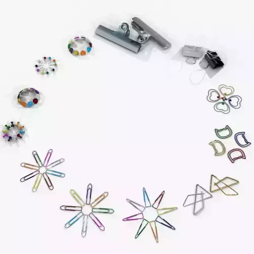 Paper clips - Push pins - Clamps Colletion 3D model