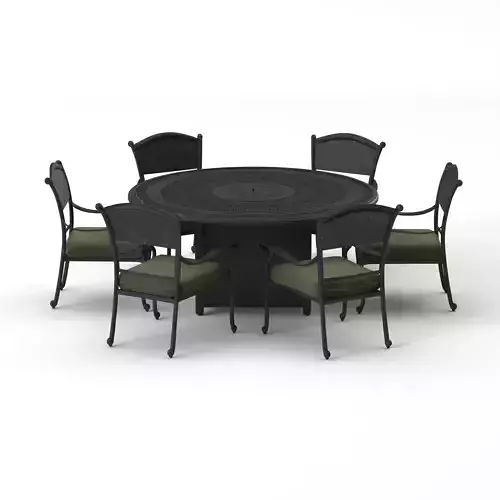 Dining Set round fire pit table with six chairs
