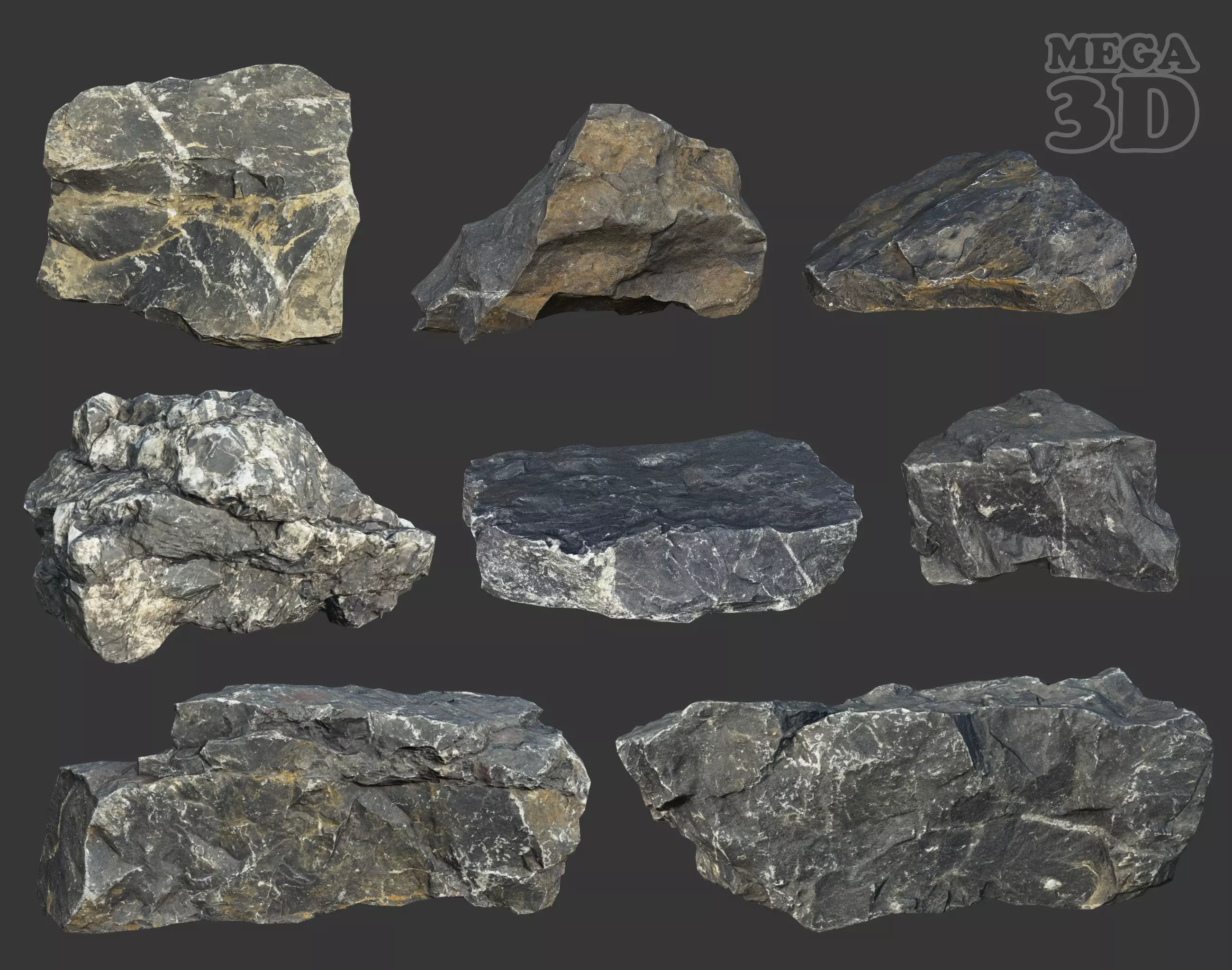 Gray Sharp Rock 220801 Photogrammetry - Ultra HD 16K Textures Low-poly 3D model_0