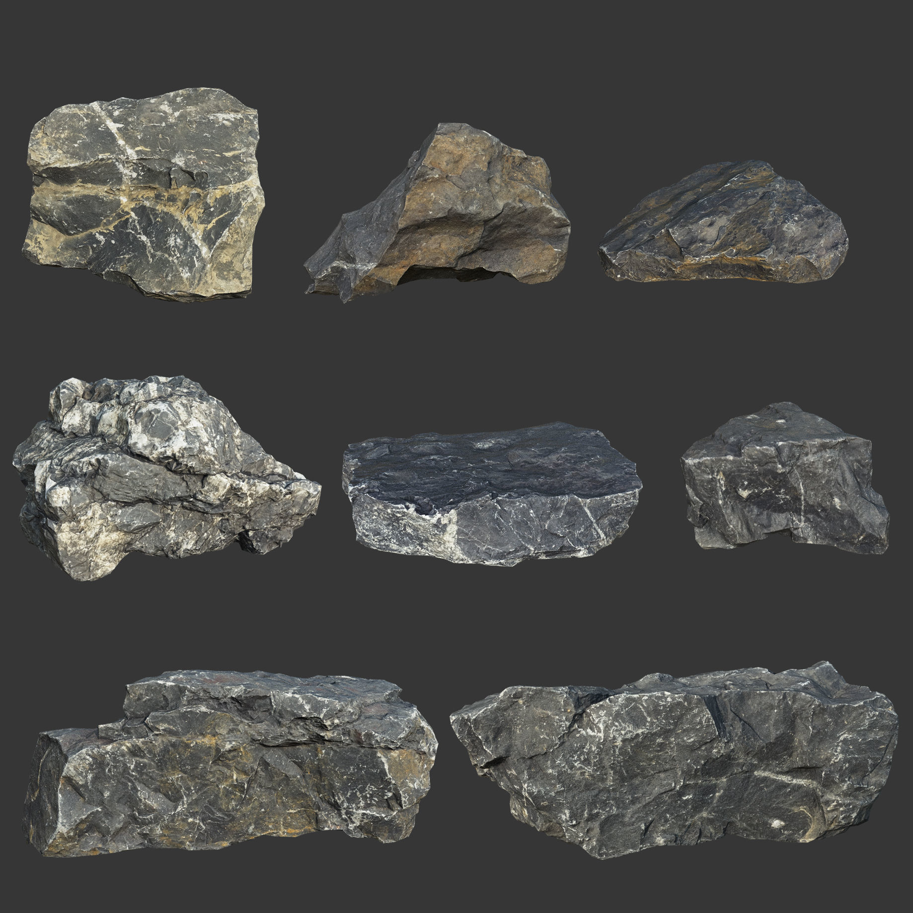 Gray Sharp Rock 220801 Photogrammetry - Ultra HD 16K Textures Low-poly 3D model_1