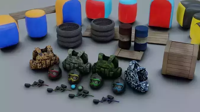 Paint Ball game Assets Pack - Game Ready - PBR Low-poly 3D model