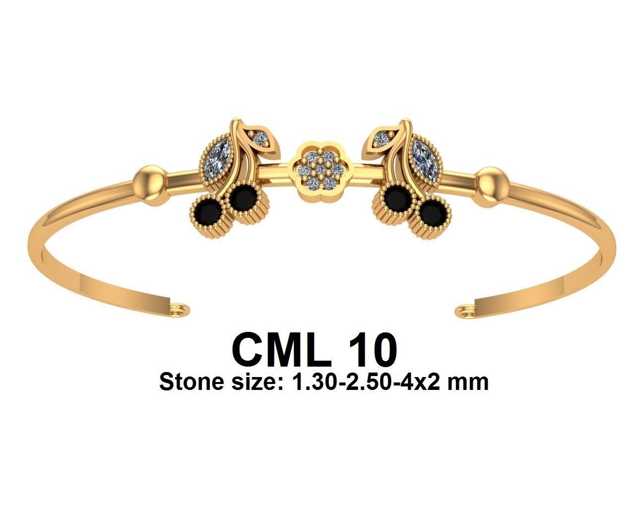 bracelet10 gold bangle with diamonds and flowers 3D print model_16