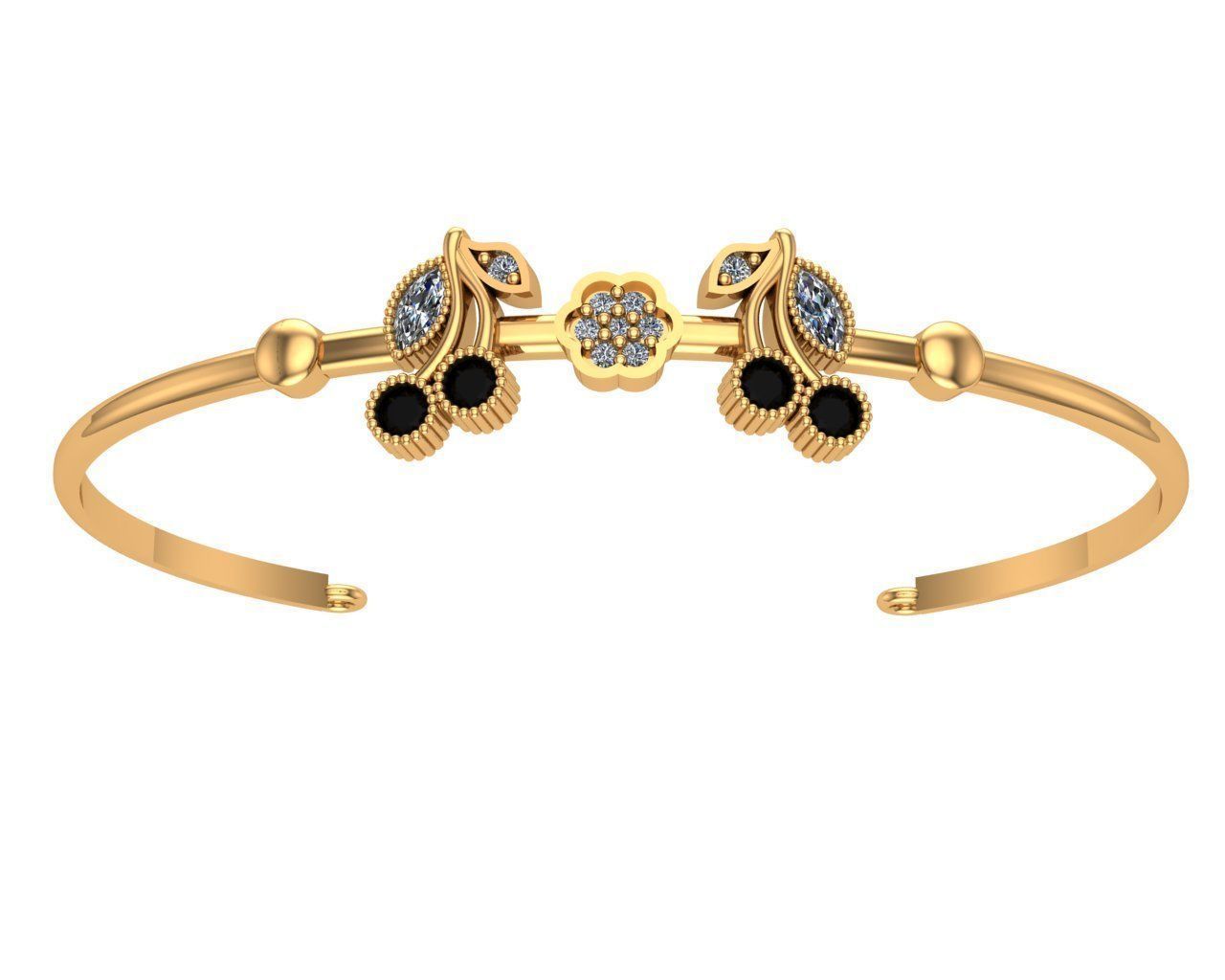 bracelet10 gold bangle with diamonds and flowers 3D print model_3