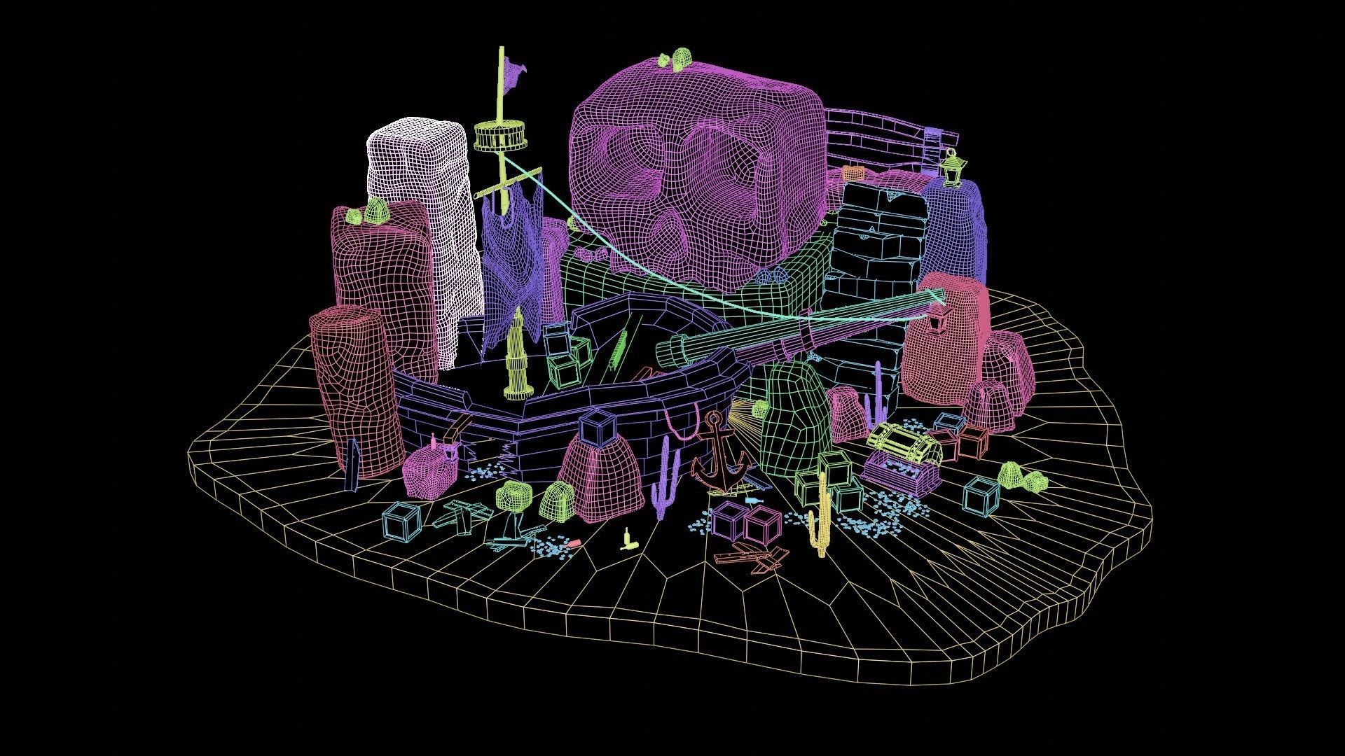 Lost pirate treasure diorama blender render  3D model_13