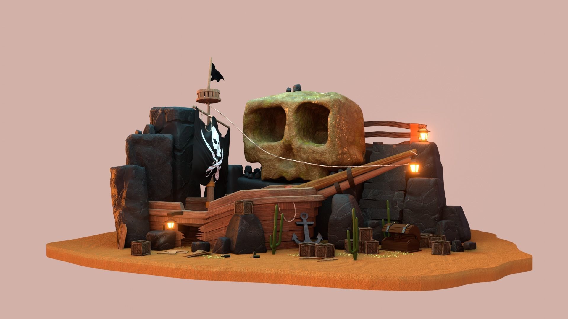 Lost pirate treasure diorama blender render  3D model_6