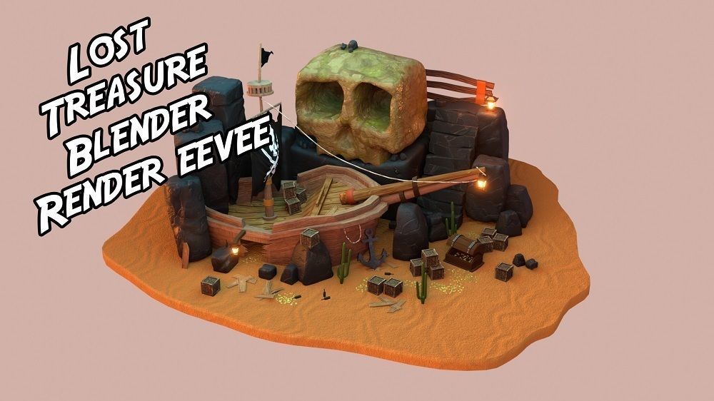Lost pirate treasure diorama blender render  3D model_12