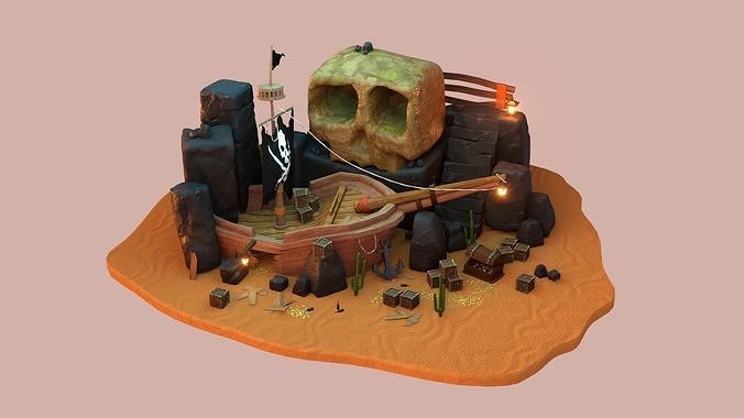 Lost pirate treasure diorama blender render  3D model