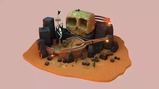 Lost pirate treasure diorama blender render  3D model