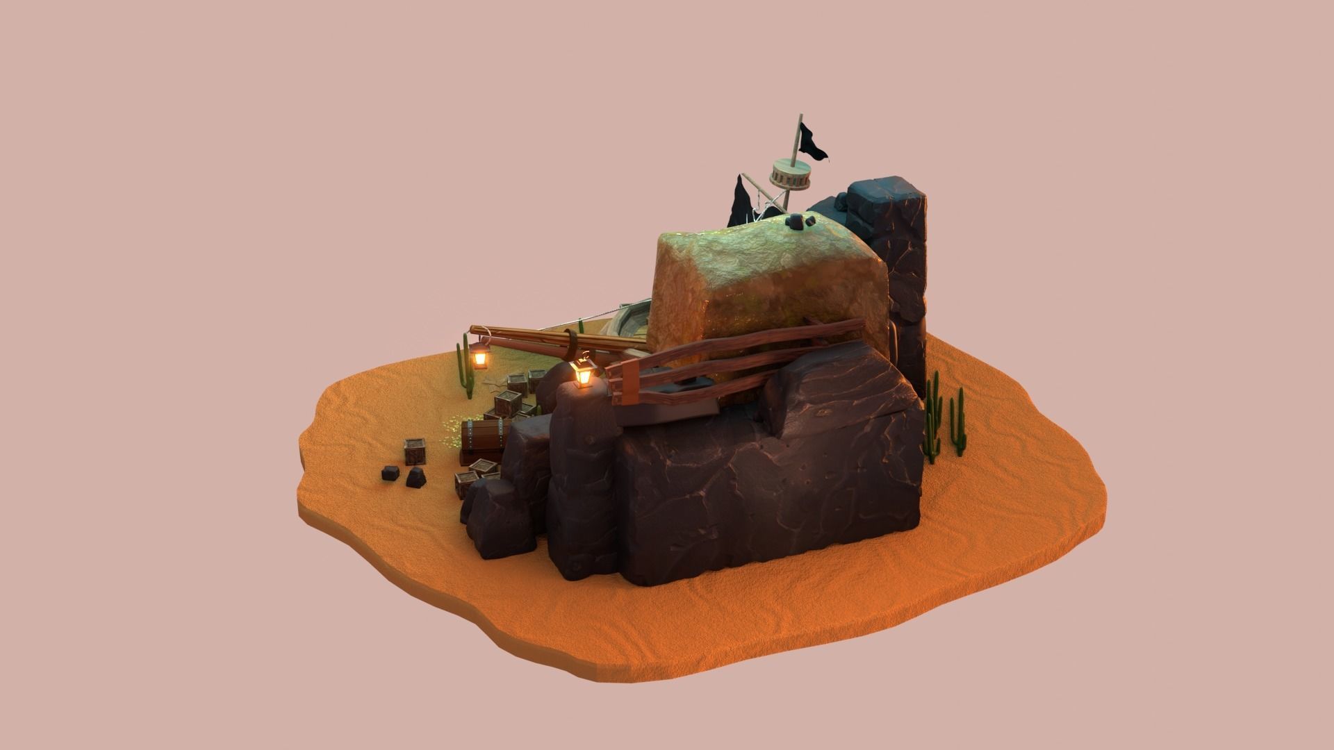 Lost pirate treasure diorama blender render  3D model_3