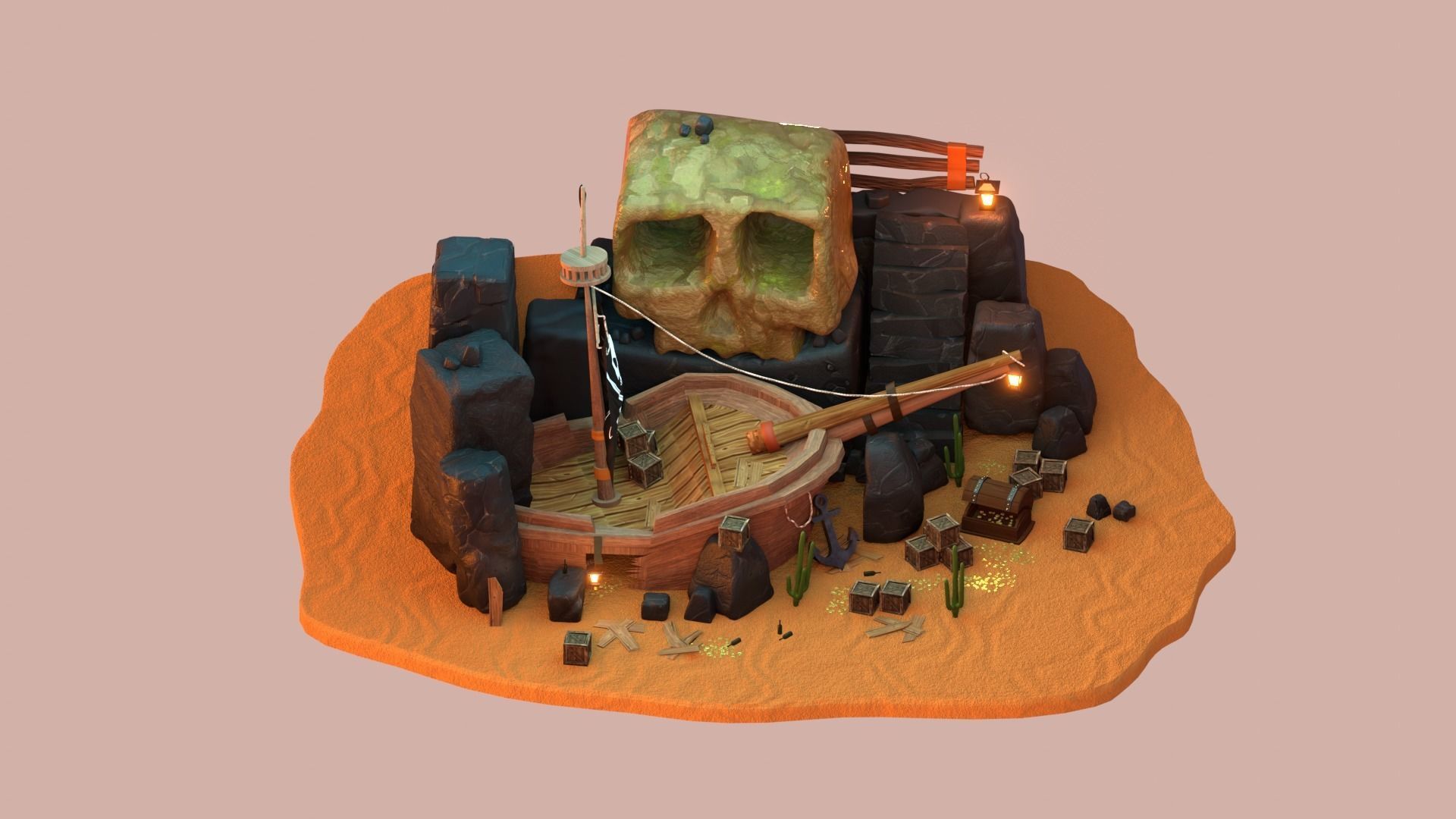 Lost pirate treasure diorama blender render  3D model_8