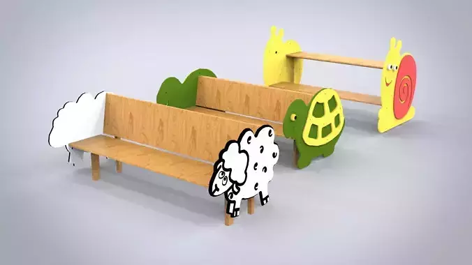 Childrens wooden benches Animals 3D model