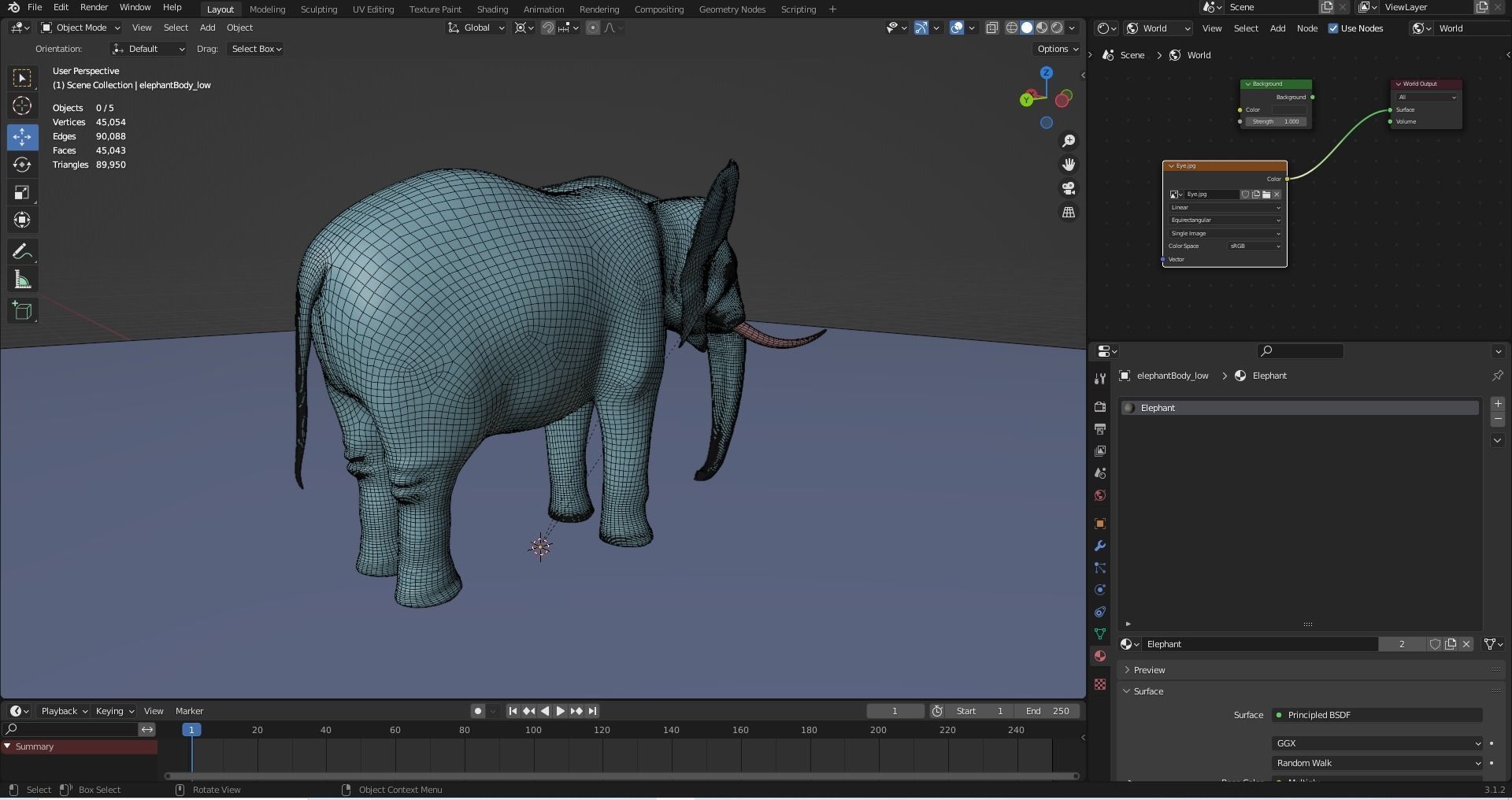 Fur Elephant NO Rigged in Blender Zbrush Low-poly 3D model_16