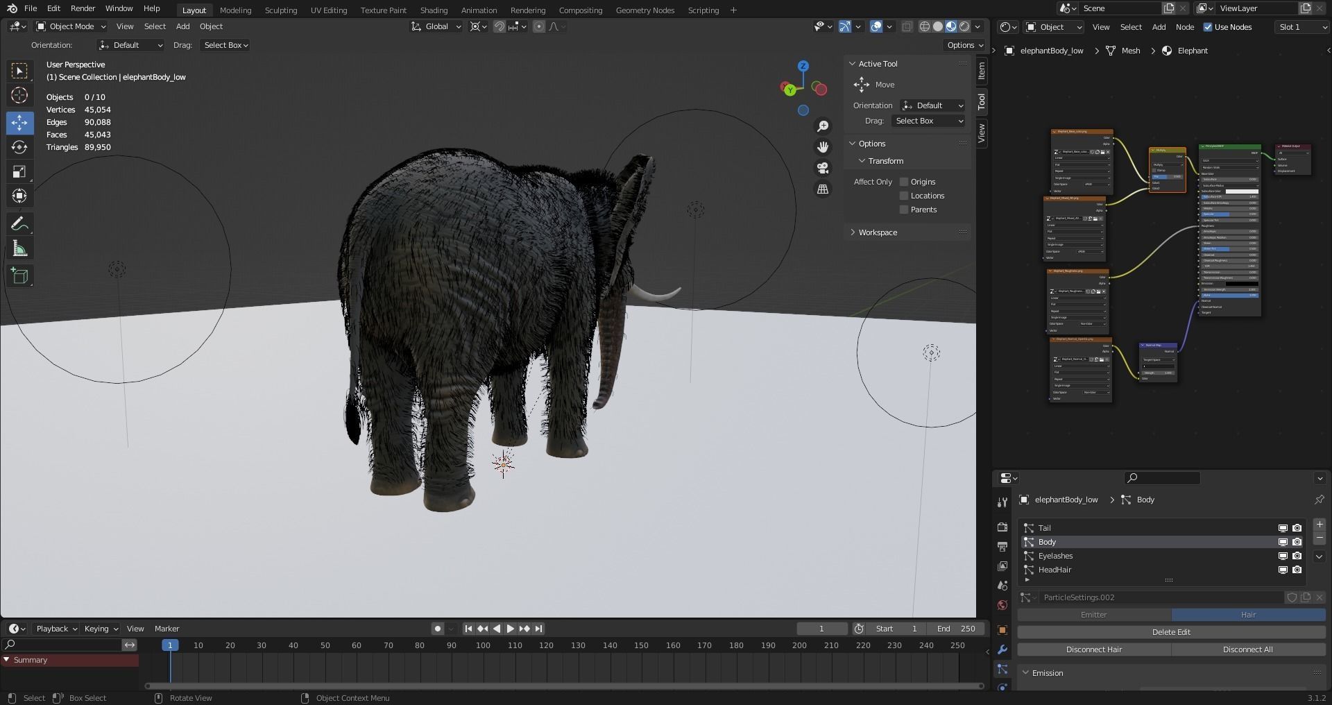 Fur Elephant NO Rigged in Blender Zbrush Low-poly 3D model_10