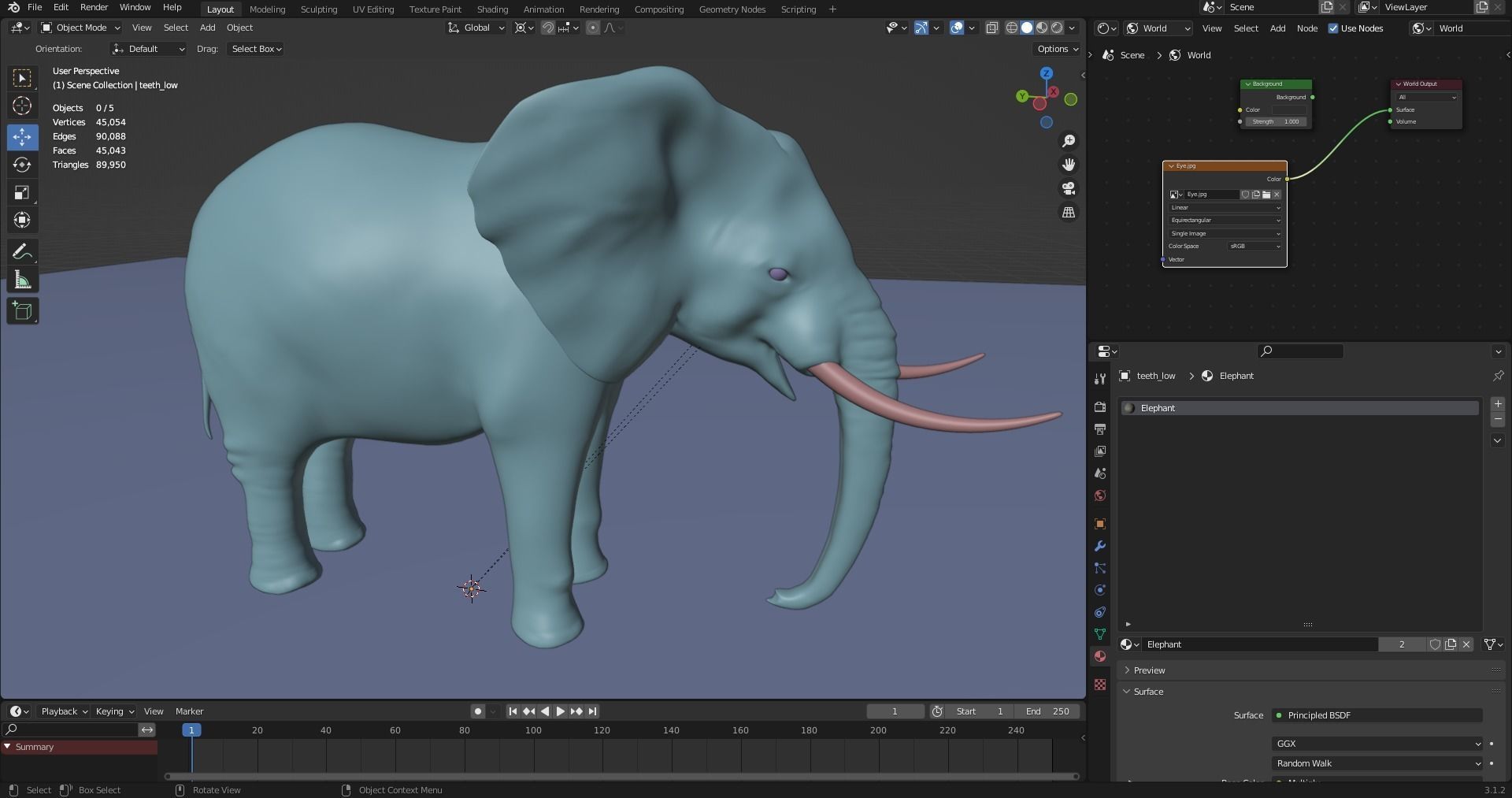 Fur Elephant NO Rigged in Blender Zbrush Low-poly 3D model_21