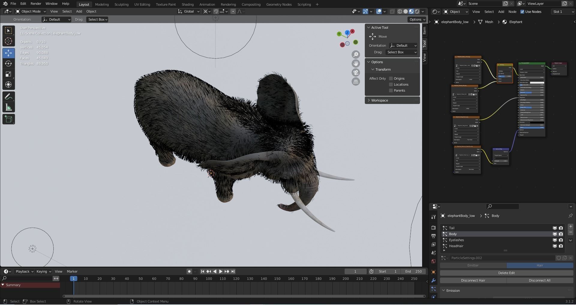 Fur Elephant NO Rigged in Blender Zbrush Low-poly 3D model_12