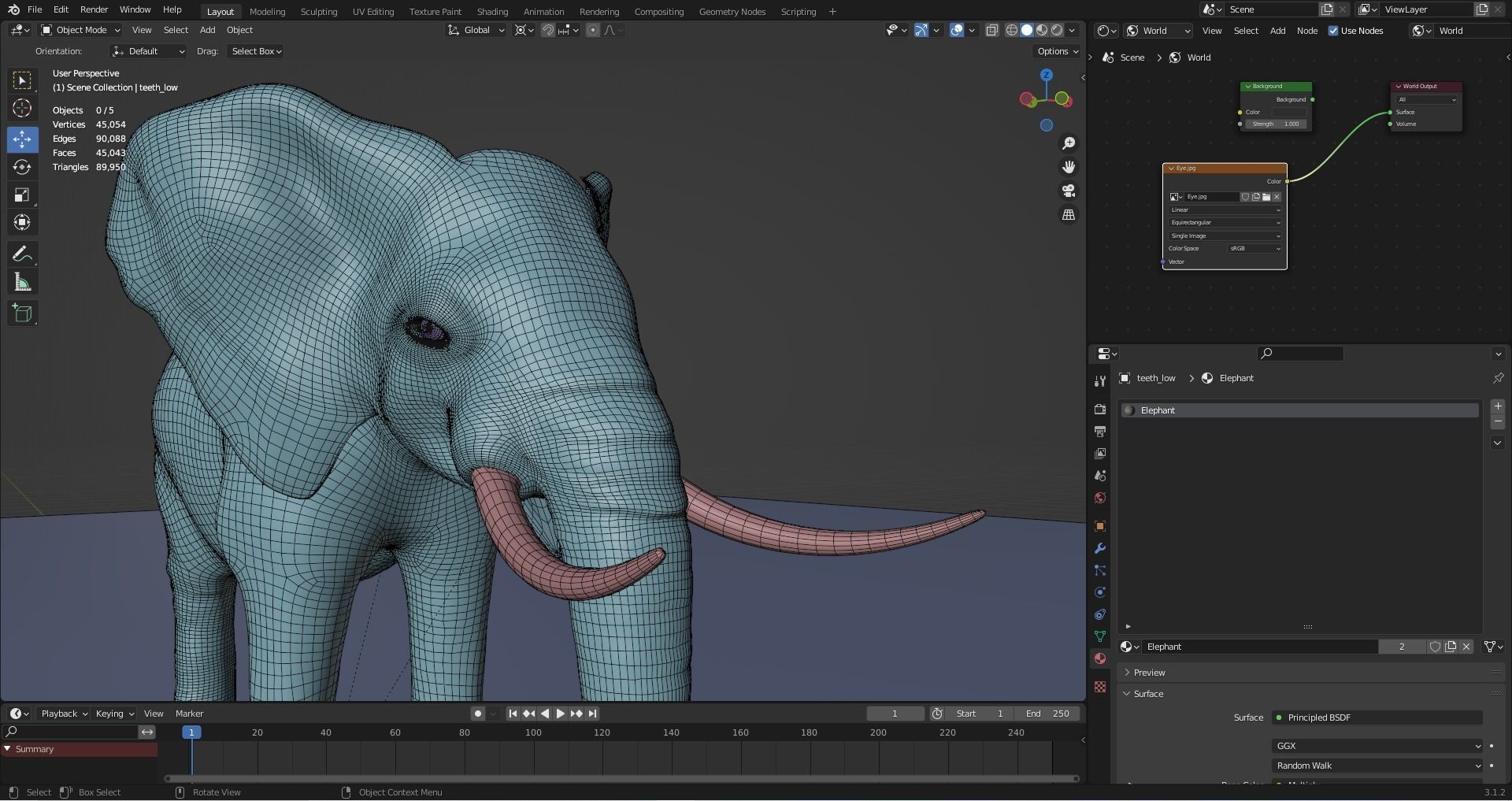 Fur Elephant NO Rigged in Blender Zbrush Low-poly 3D model_20