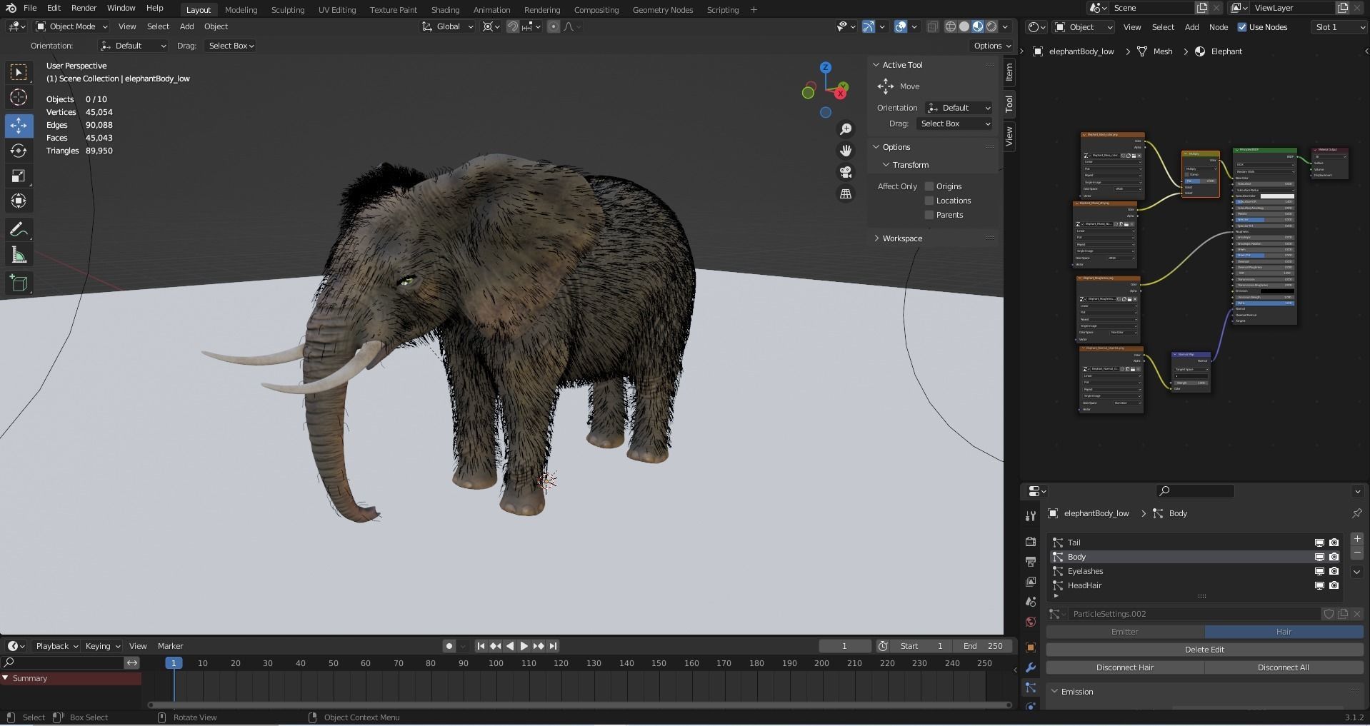 Fur Elephant NO Rigged in Blender Zbrush Low-poly 3D model_8