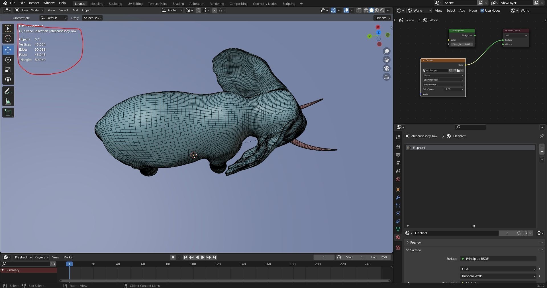 Fur Elephant NO Rigged in Blender Zbrush Low-poly 3D model_14