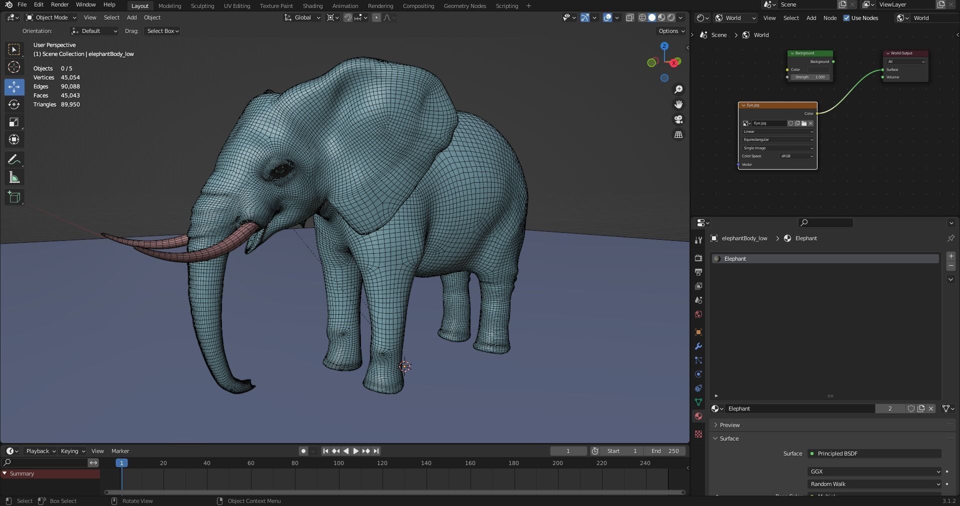 Fur Elephant NO Rigged in Blender Zbrush Low-poly 3D model_18