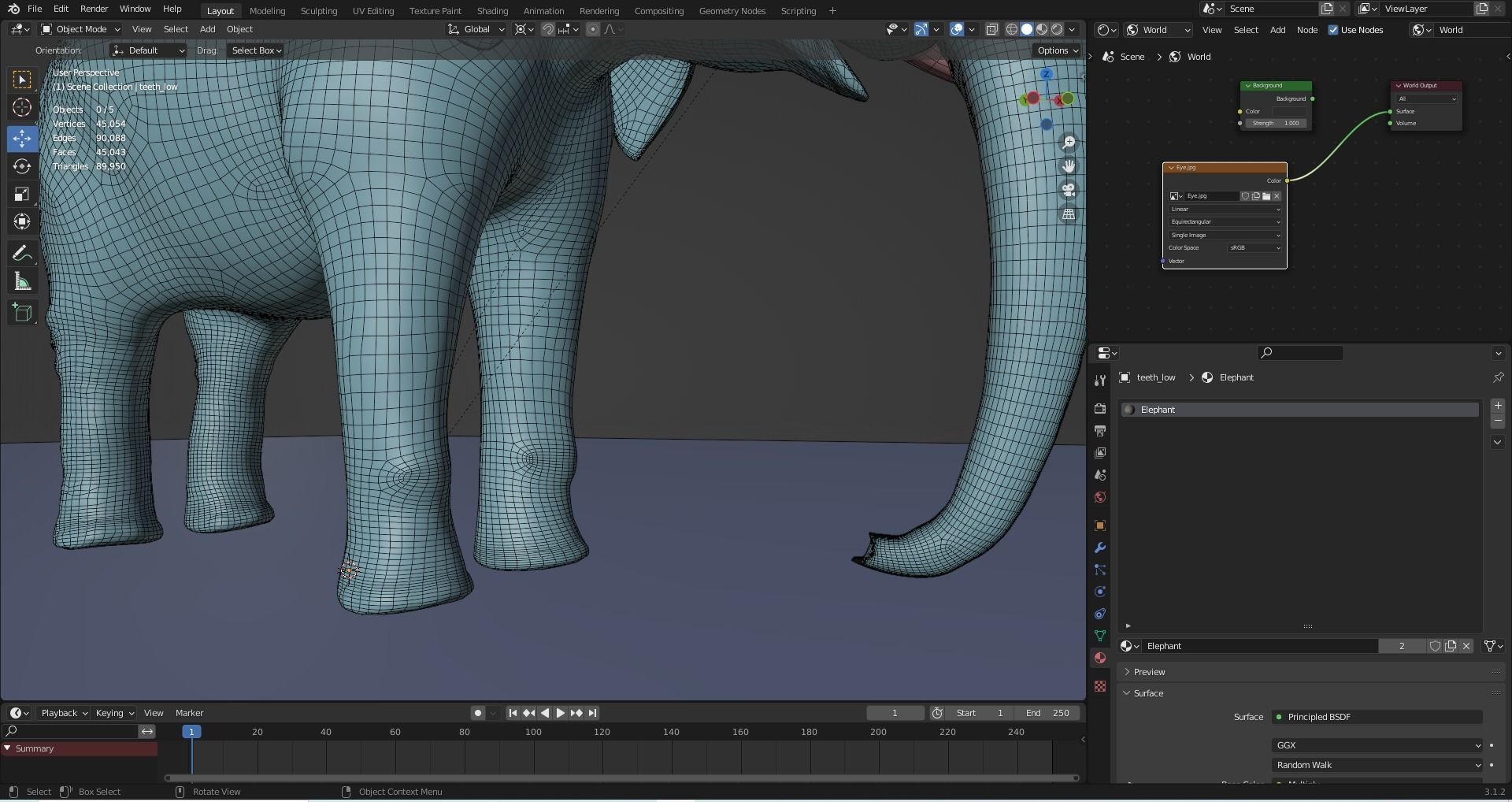 Fur Elephant NO Rigged in Blender Zbrush Low-poly 3D model_19