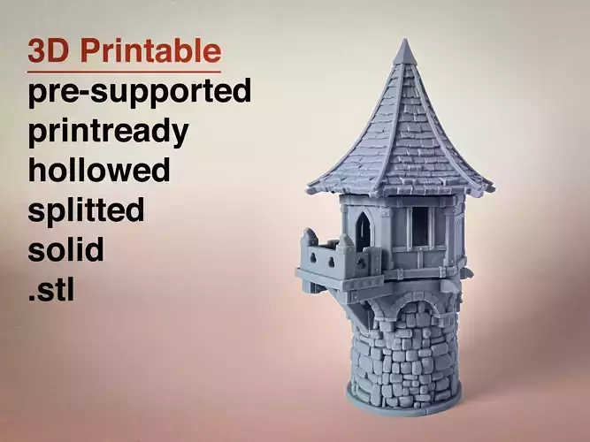 Medieval tower with a balcony 3D print model
