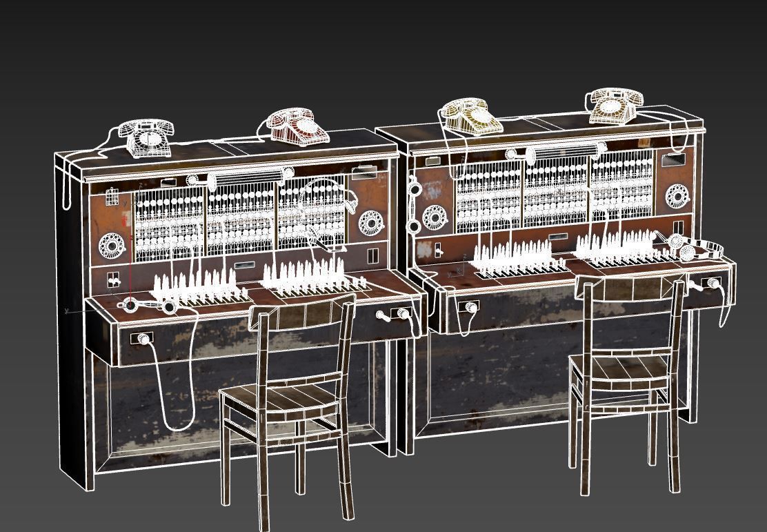 Old Double Telephone Switch 3D model_5