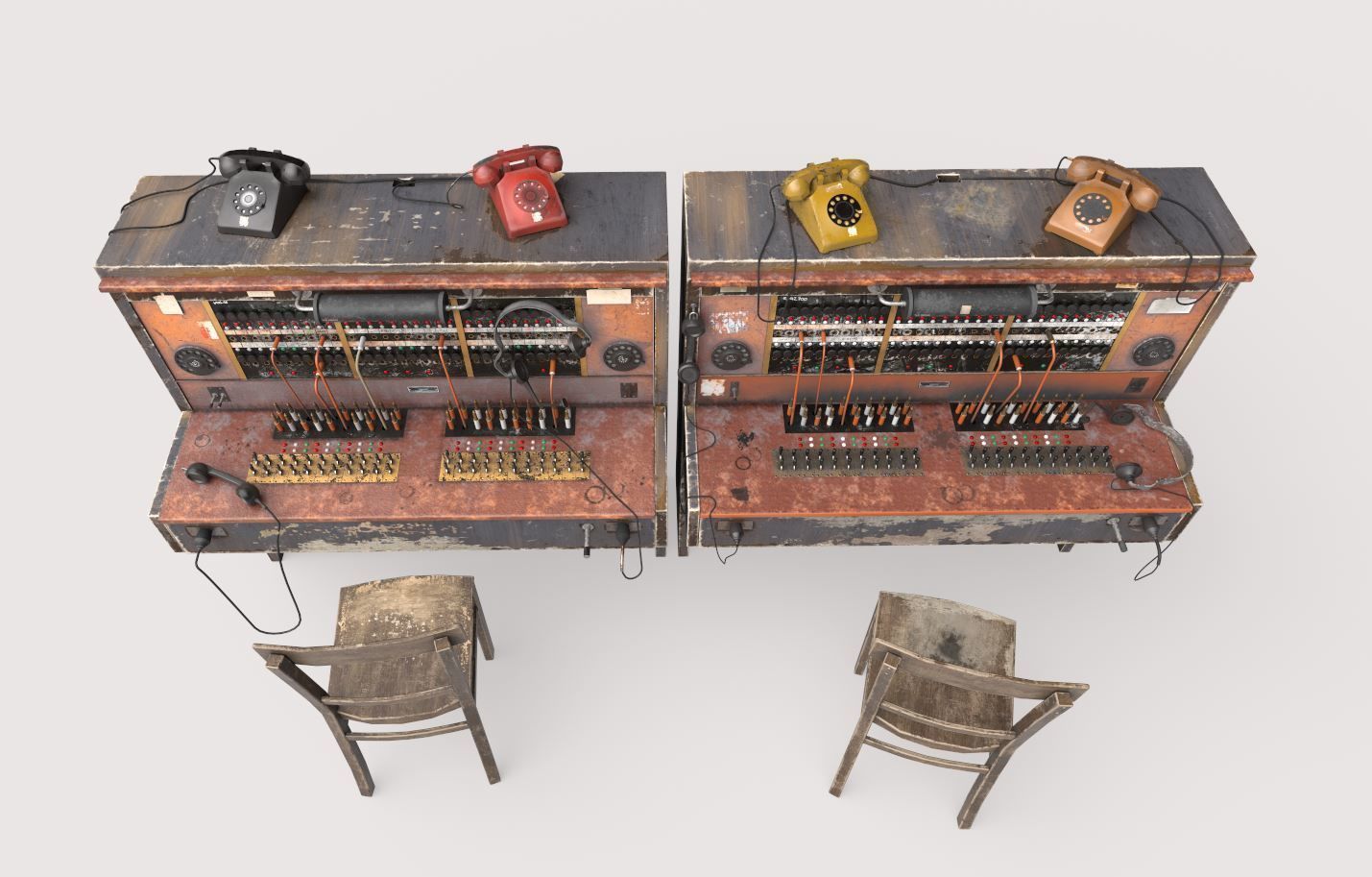 Old Double Telephone Switch 3D model_11