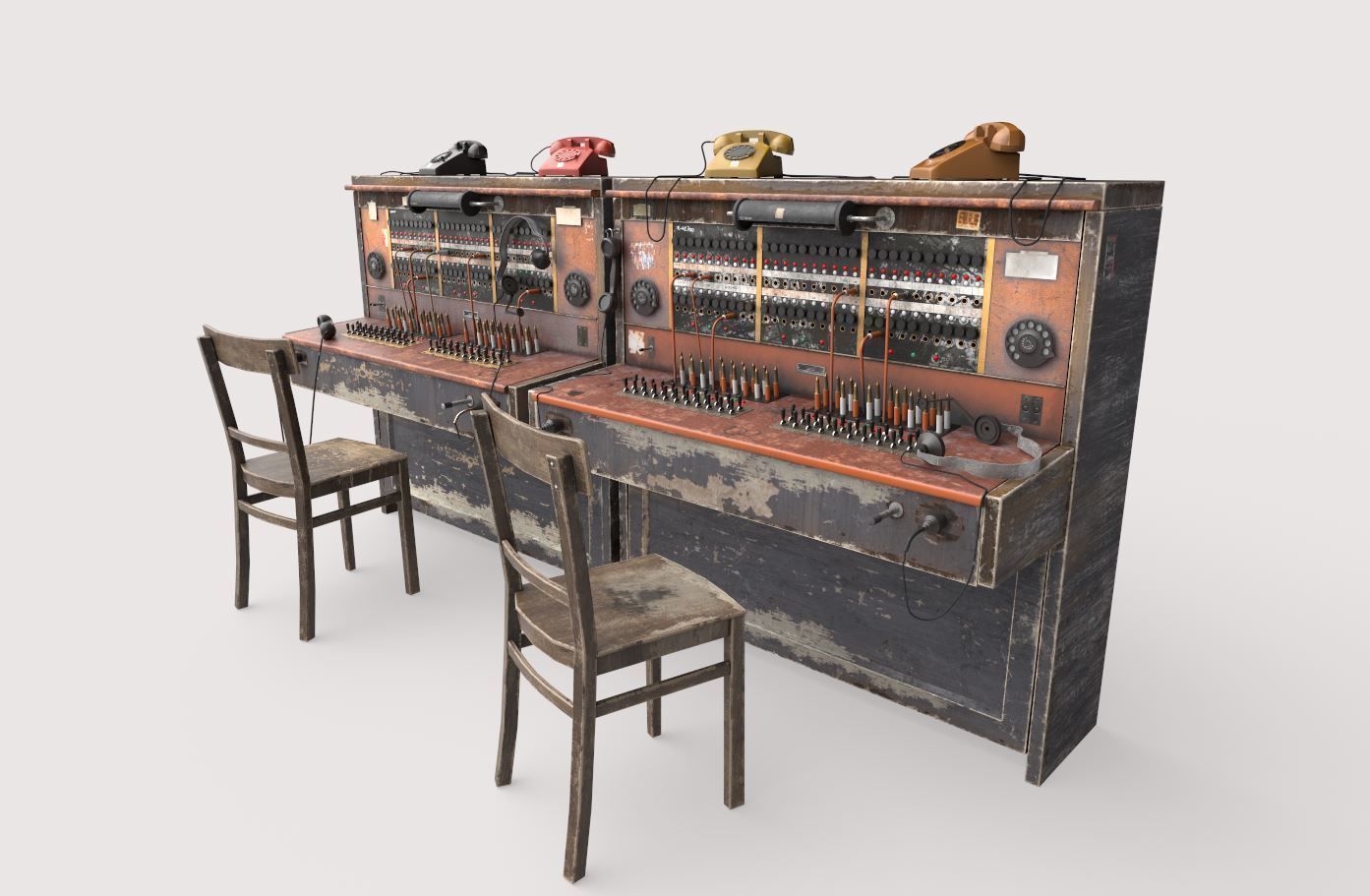 Old Double Telephone Switch 3D model_7