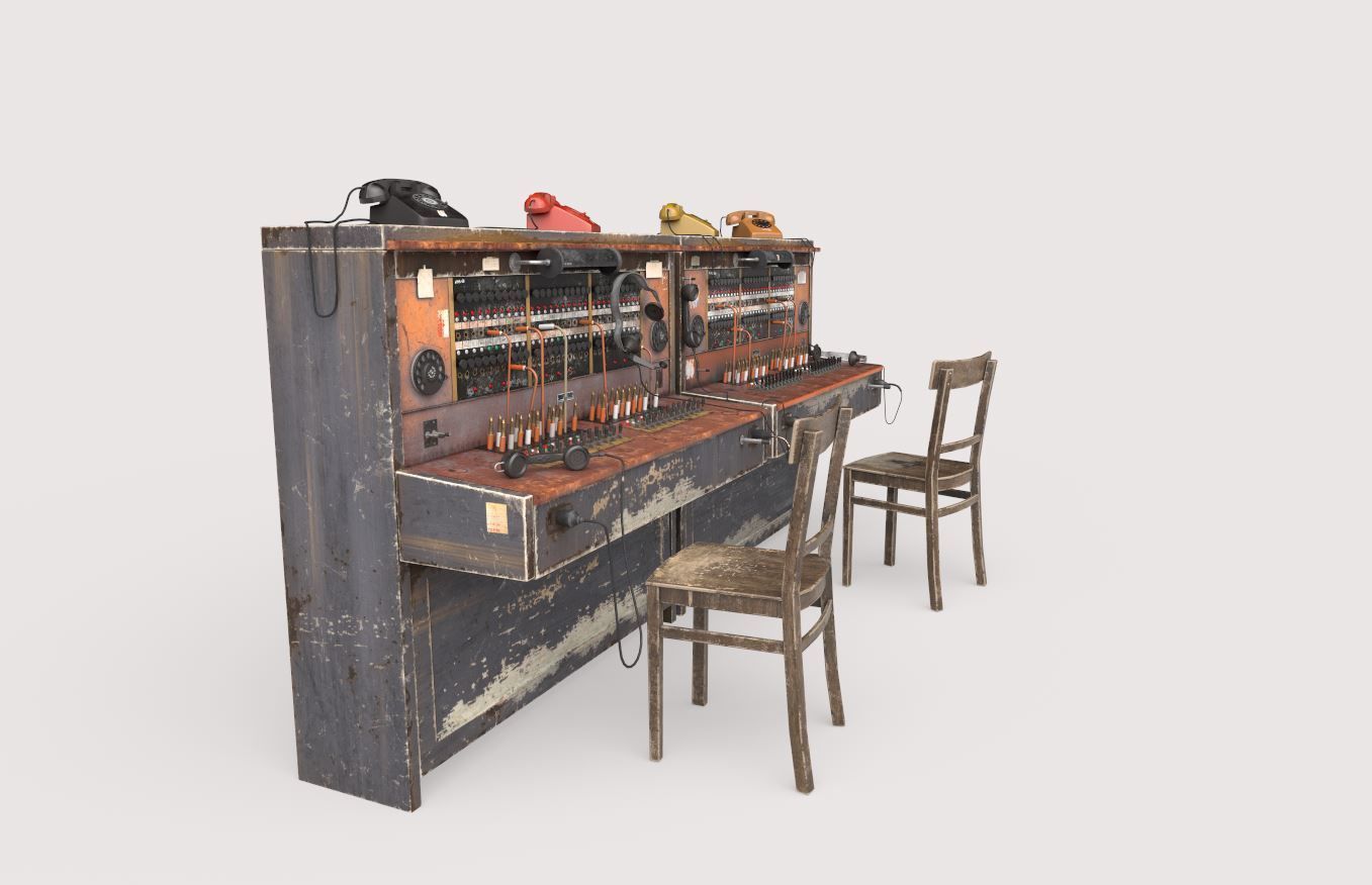 Old Double Telephone Switch 3D model_9