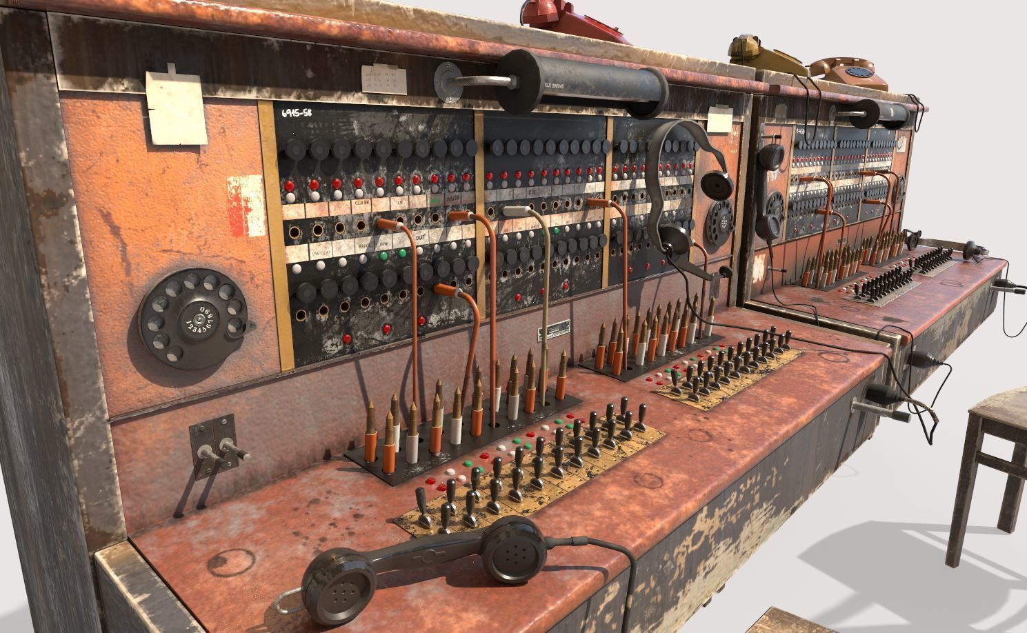 Old Double Telephone Switch 3D model_2