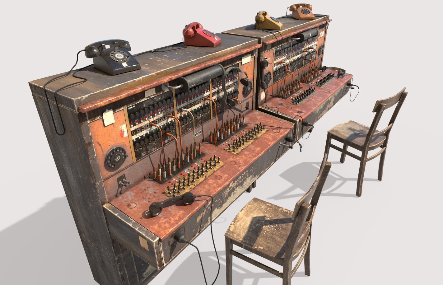Old Double Telephone Switch 3D model_13