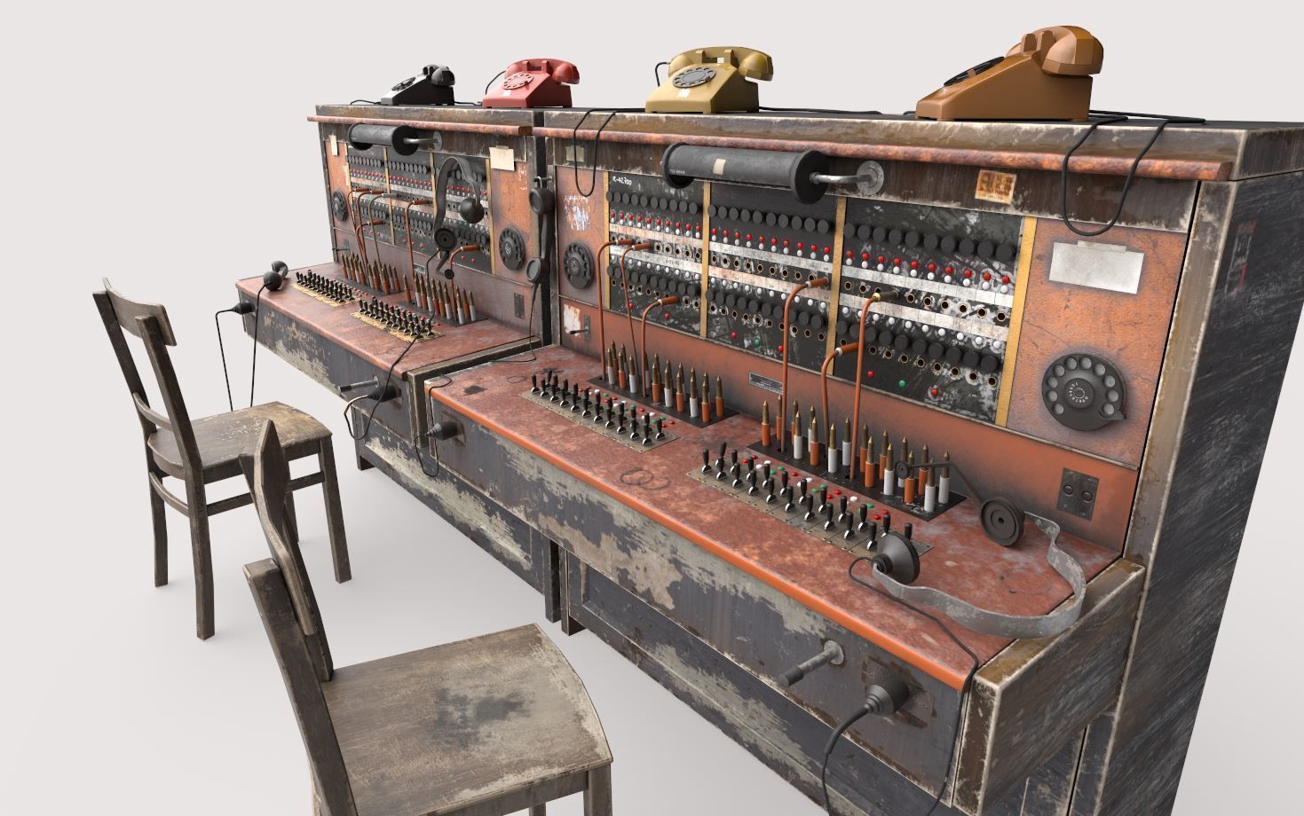Old Double Telephone Switch 3D model_8