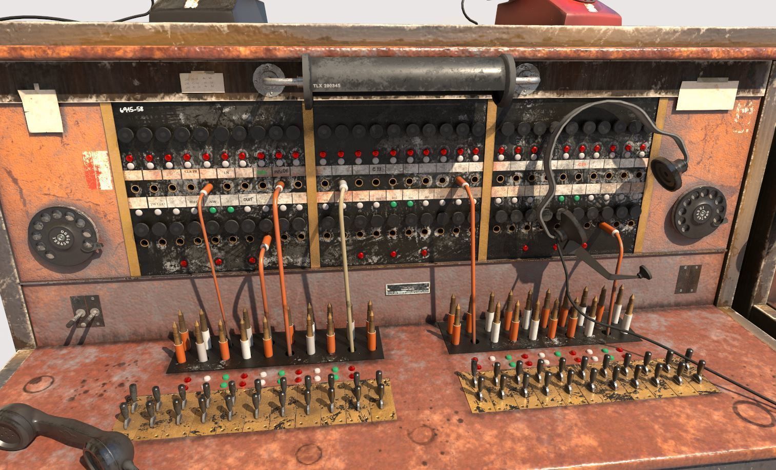 Old Double Telephone Switch 3D model_3