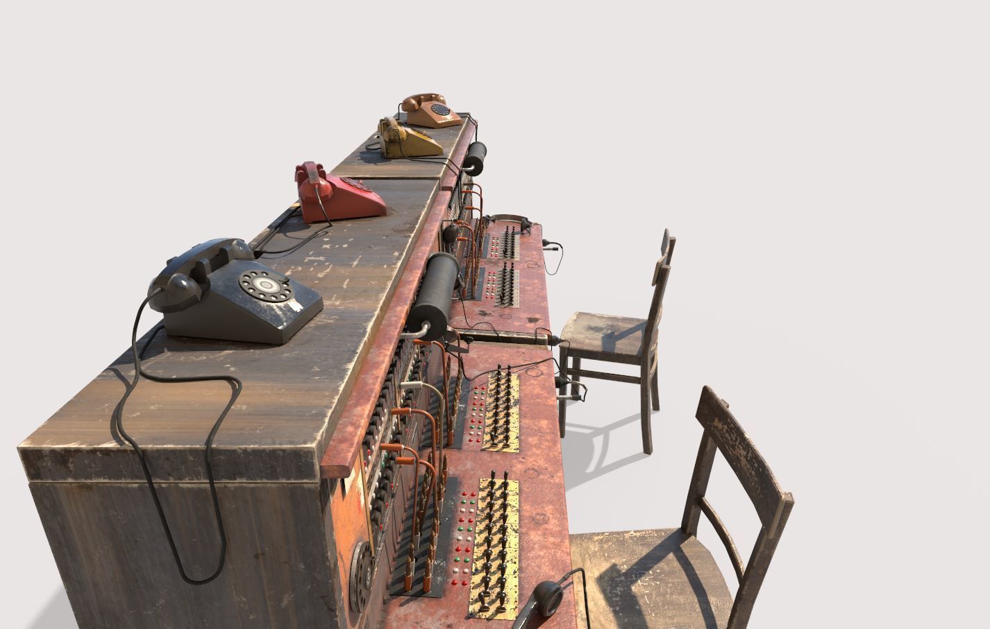 Old Double Telephone Switch 3D model_12