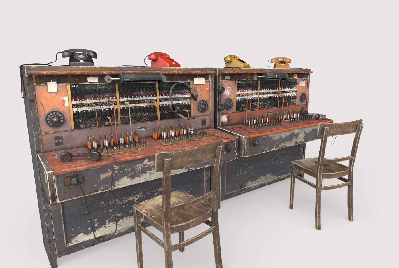 Old Double Telephone Switch 3D model_10