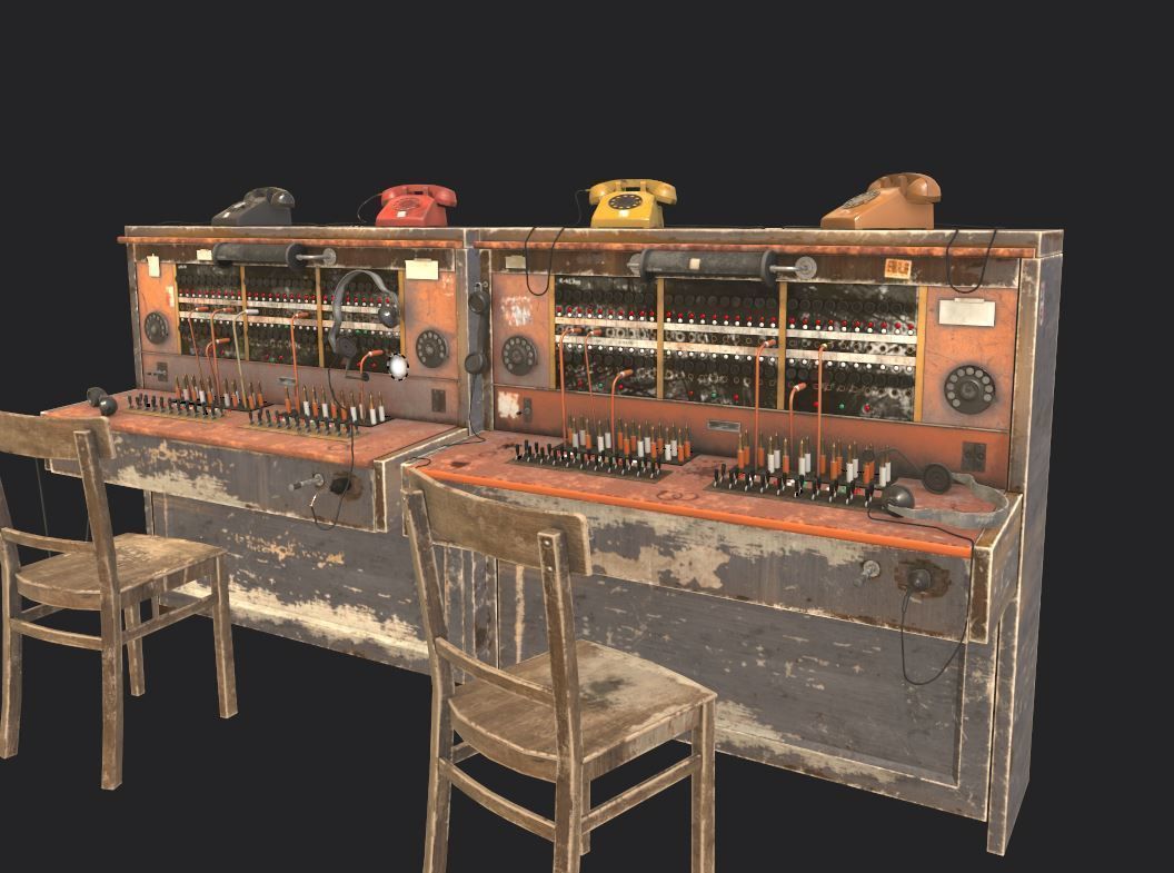 Old Double Telephone Switch 3D model_4