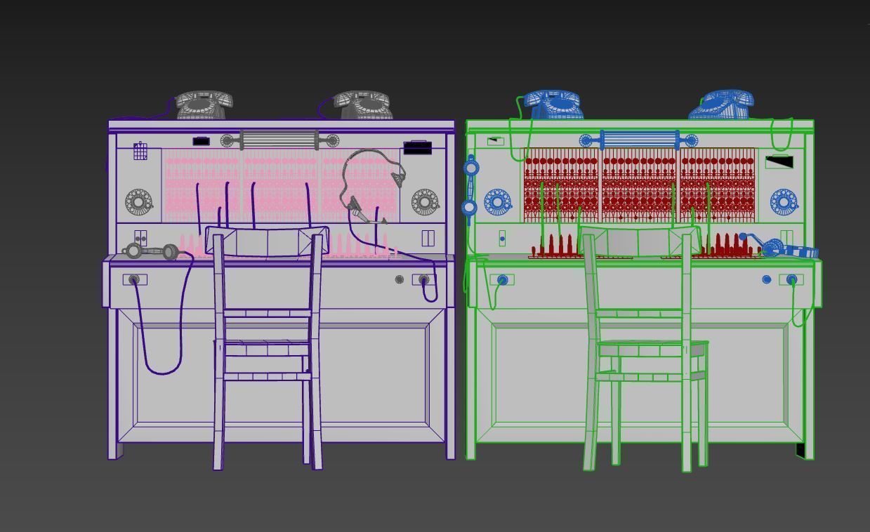 Old Double Telephone Switch 3D model_14